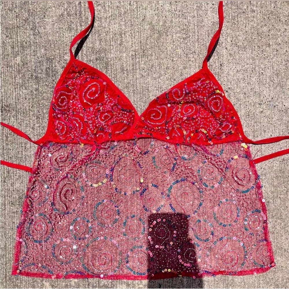 Red Ibiza Sequin Beaded Embroidered
Y2K Top